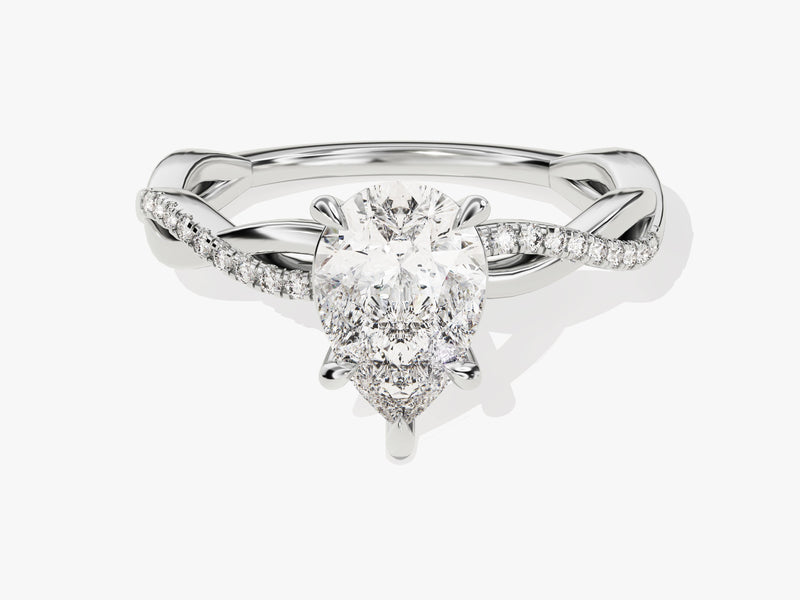 Pear Twisted Lab Grown Diamond Engagement Ring with Pave Set Side Stones (1.50 CT)