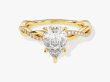 Pear Twisted Lab Grown Diamond Engagement Ring with Pave Set Side Stones (1.50 CT)