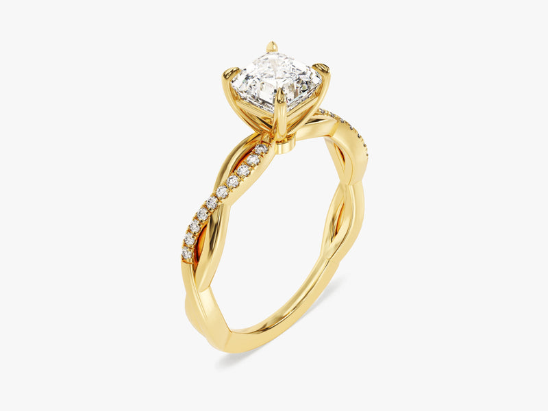 Asscher Twisted Lab Grown Diamond Engagement Ring with Pave Set Side Stones (1.00 CT)