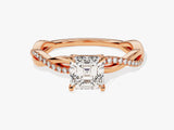 Asscher Twisted Lab Grown Diamond Engagement Ring with Pave Set Side Stones (1.00 CT)