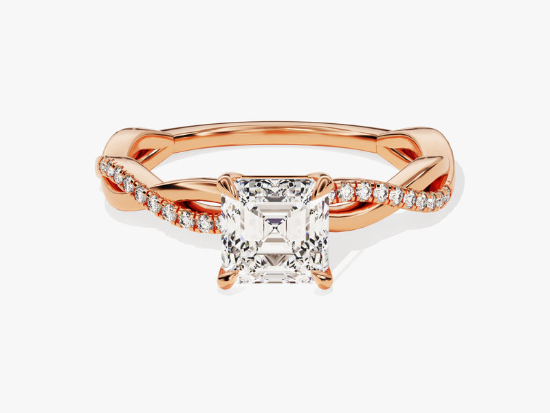 Asscher Twisted Lab Grown Diamond Engagement Ring with Pave Set Side Stones (1.00 CT)