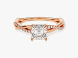 Asscher Twisted Moissanite Engagement Ring with Pave Set Side Stones (1.00 CT)