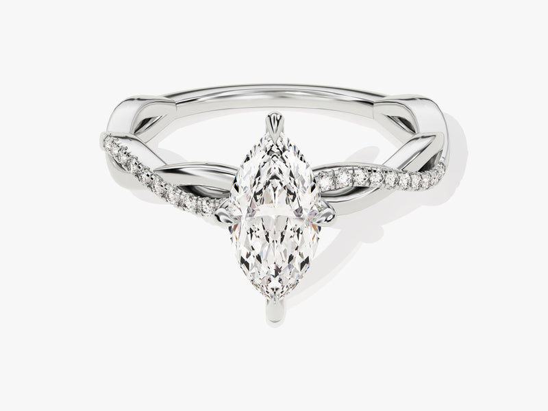 Marquise Twisted Lab Grown Diamond Engagement Ring with Pave Set Side Stones (1.00 CT)