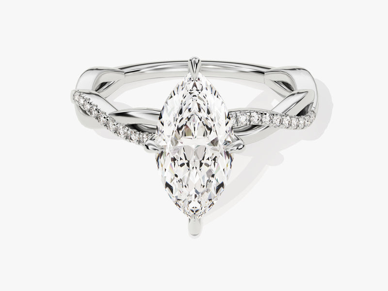 Marquise Twisted Moissanite Engagement Ring with Pave Set Side Stones (1.50 CT)