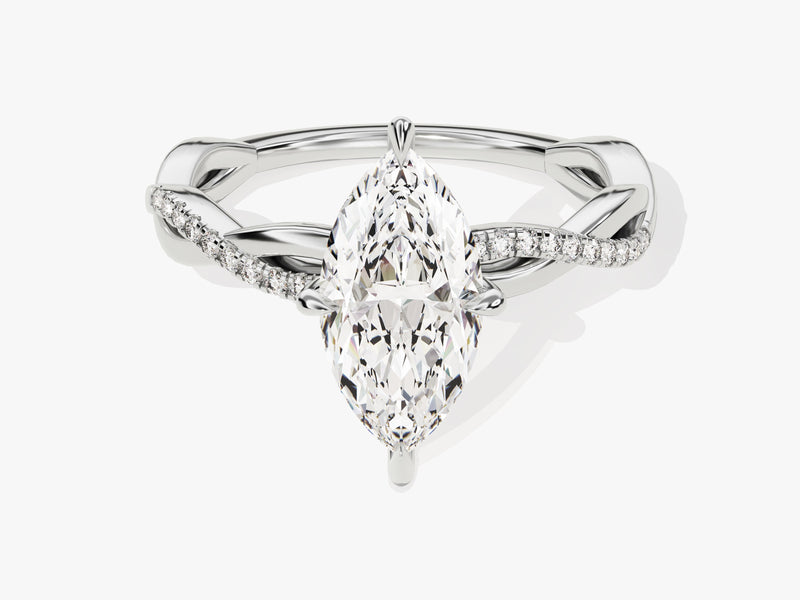 Marquise Twisted Lab Grown Diamond Engagement Ring with Pave Set Side Stones (1.50 CT)