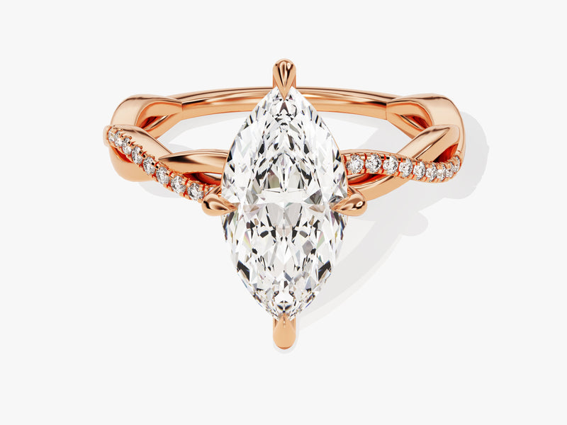 Marquise Twisted Moissanite Engagement Ring with Pave Set Side Stones (2.00 CT)