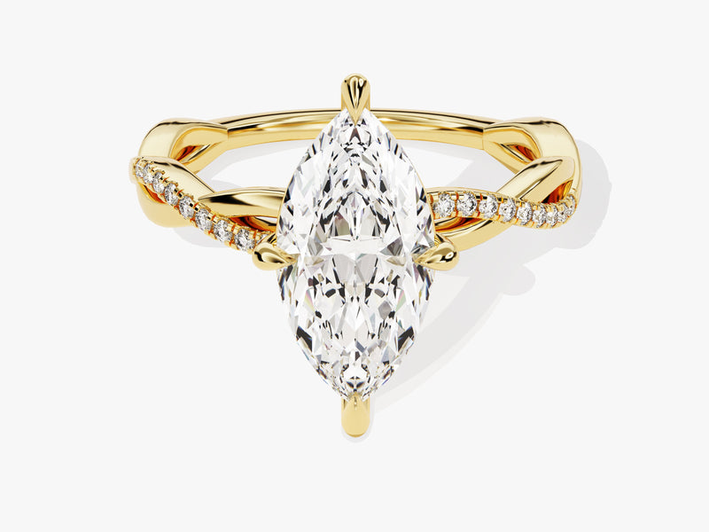 Marquise Twisted Moissanite Engagement Ring with Pave Set Side Stones (2.00 CT)