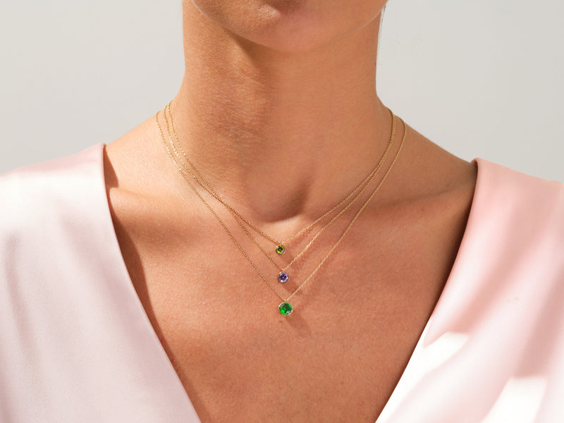 Bezel Set Round Birthstone Solitaire Necklace in 14k Solid Gold