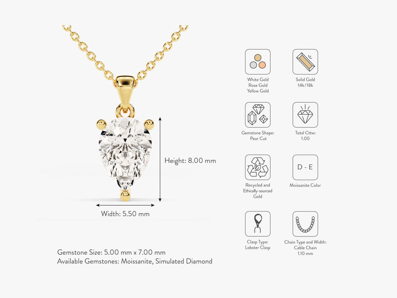 Pear Cut Lab Grown Diamond Solitaire Pendant (1.00 CT)