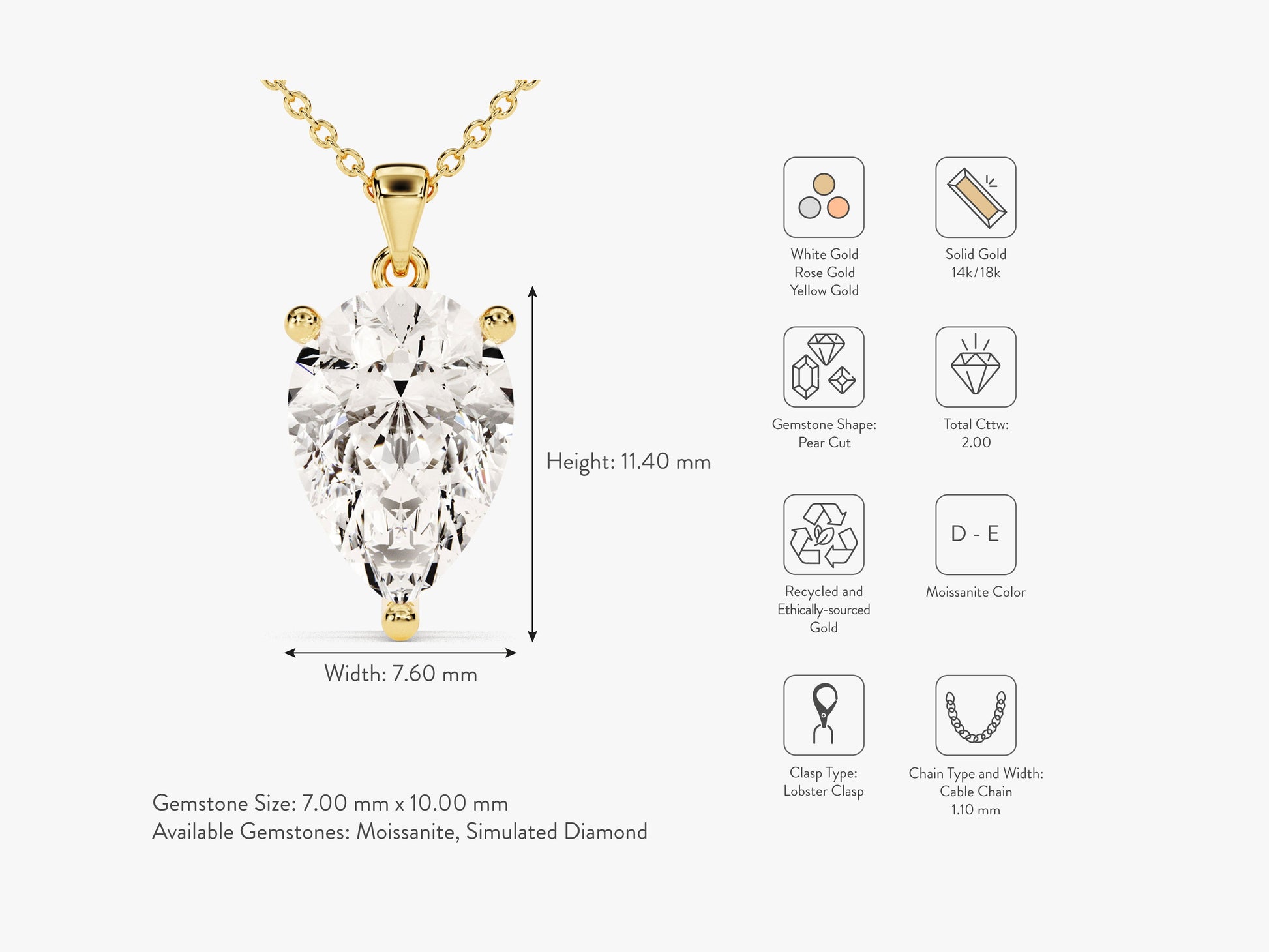 Pear Cut Lab Grown Diamond Solitaire Pendant (2.00 CT)