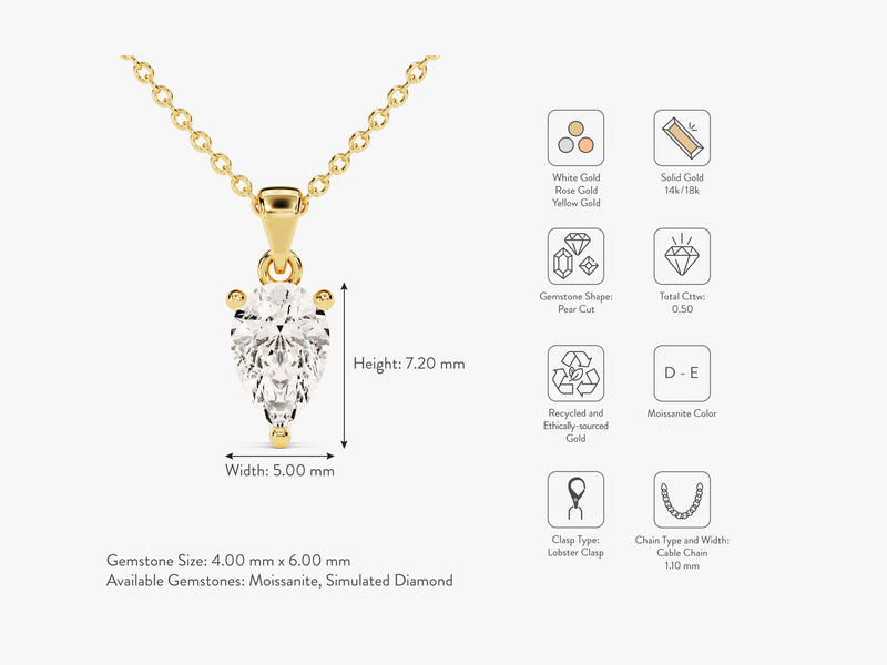 Pear Cut Lab Grown Diamond Solitaire Pendant (0.50 CT)