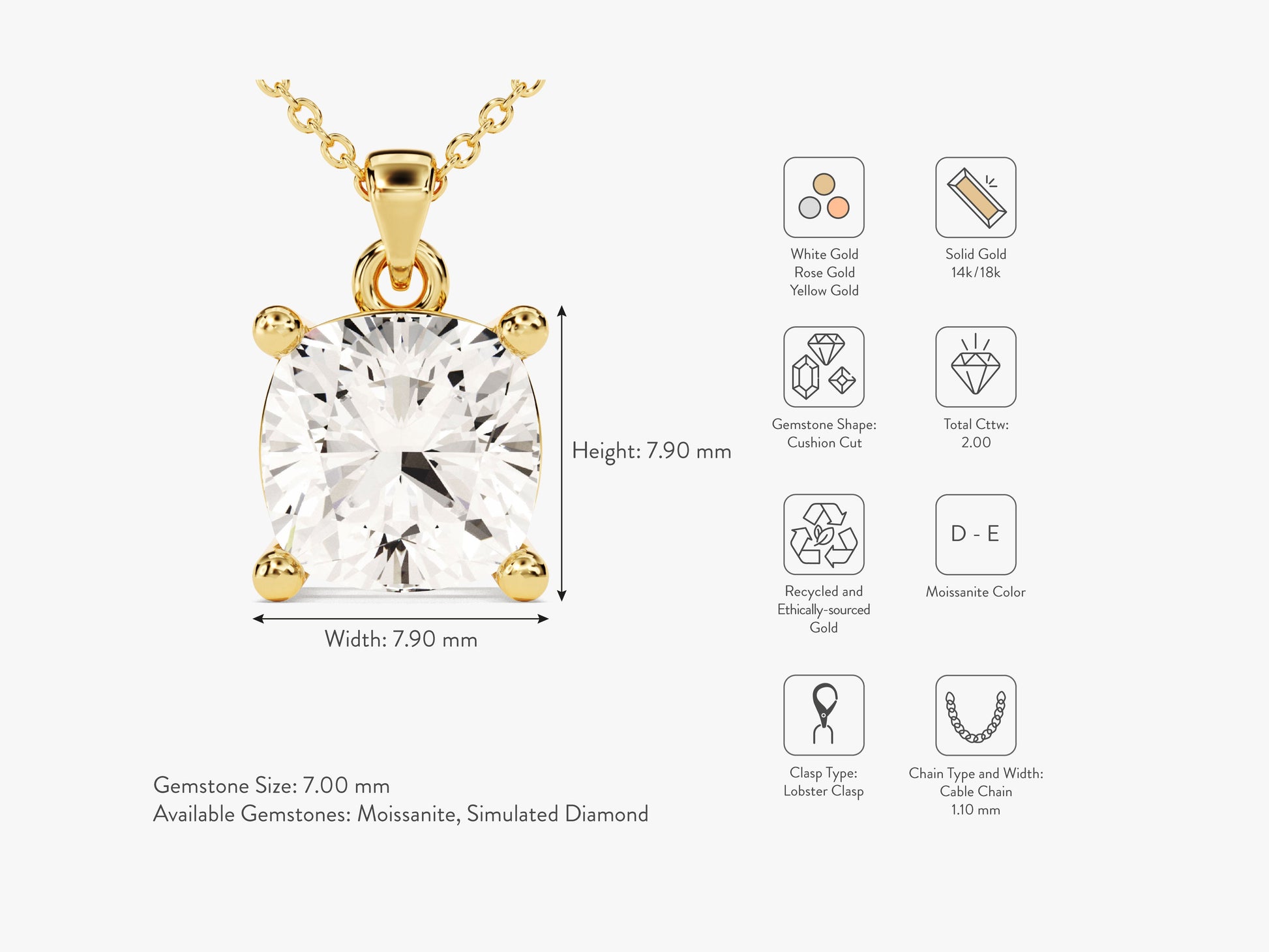 Cushion Cut Lab Grown Diamond Solitaire Pendant (2.00 CT)
