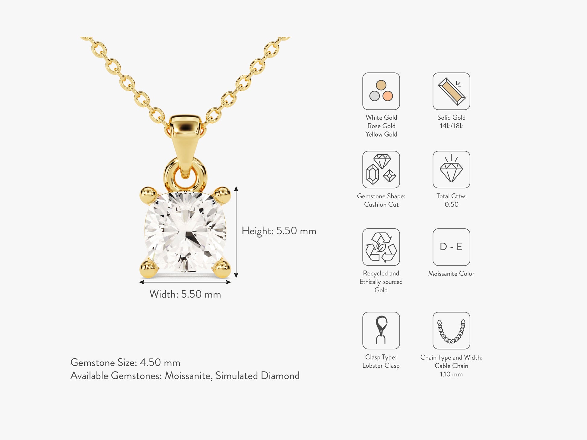 Cushion Cut Lab Grown Diamond Solitaire Pendant (0.50 CT)
