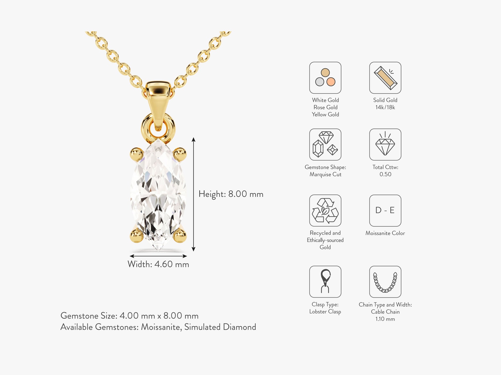 Marquise Cut Lab Grown Diamond Solitaire Pendant (0.50 CT)