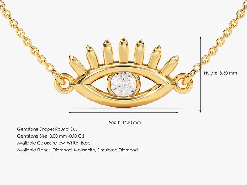 Evil Eye with Eyelashes Diamond Necklace (0.10 CT) in 14k Solid Gold