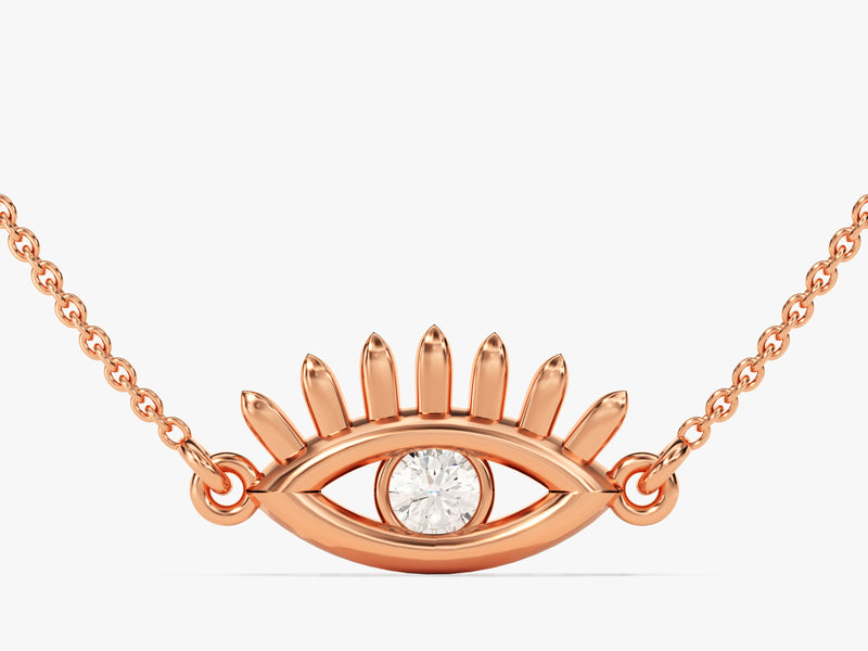 Evil Eye with Eyelashes Diamond Necklace (0.10 CT) in 14k Solid Gold