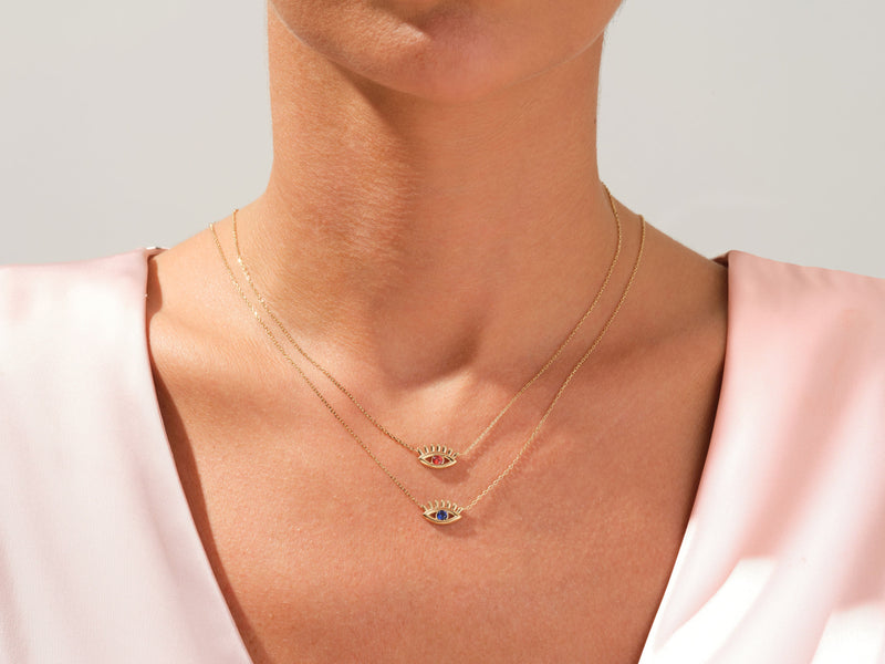 Evil Eye Birthstone Necklace - Gold Vermeil