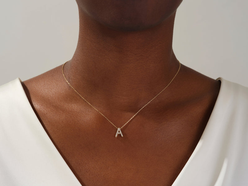 Diamond Initial Letter Necklace in 14k Solid Gold