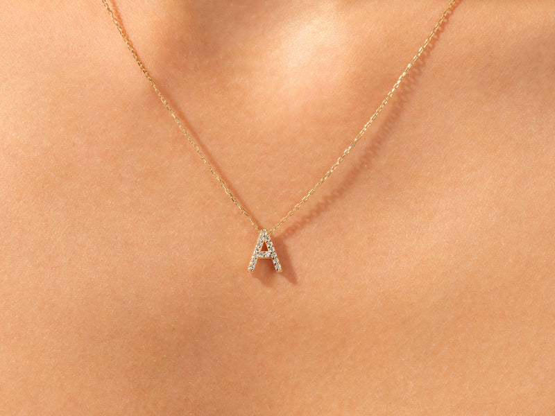 Diamond Initial Letter Necklace in 14k Solid Gold