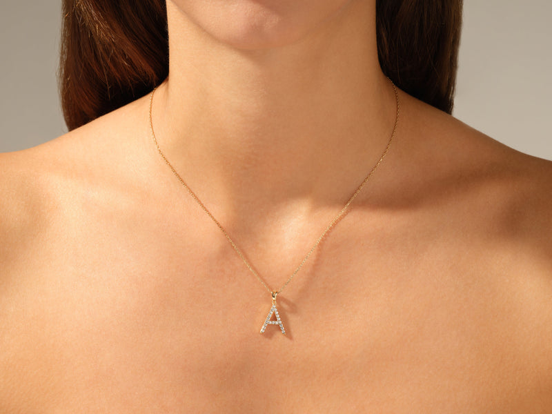 Diamond Initial Large Letter Necklace in 14k Solid Gold