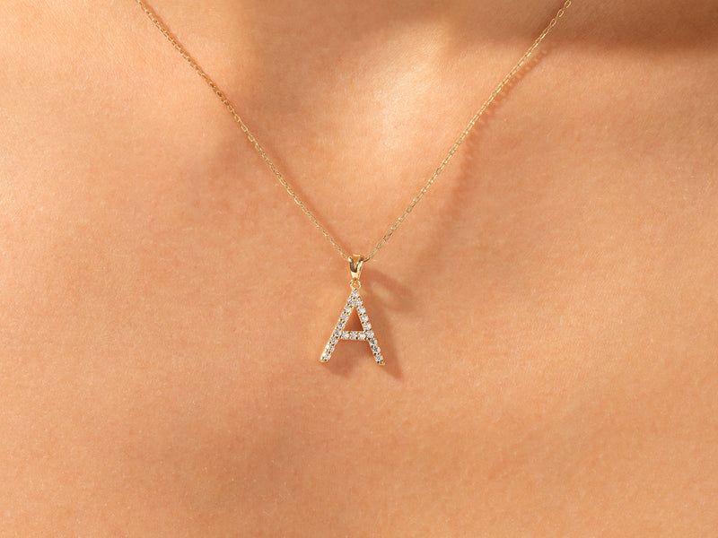 Diamond Initial Large Letter Necklace in 14k Solid Gold