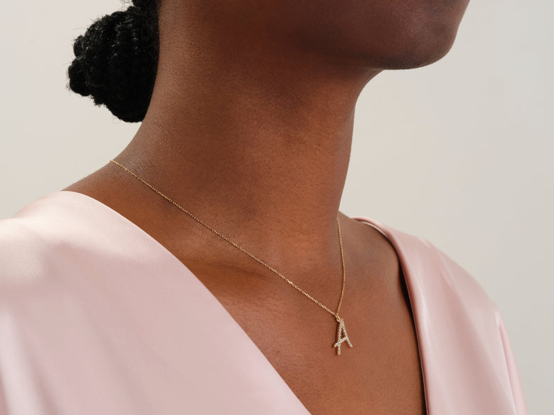 Cursive Initial Diamond Necklace in 14k Solid Gold