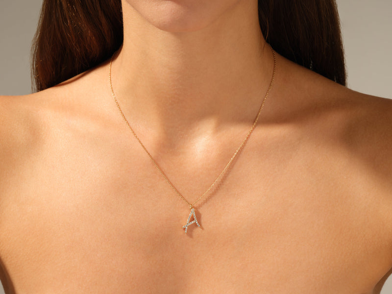 Cursive Initial Diamond Necklace in 14k Solid Gold