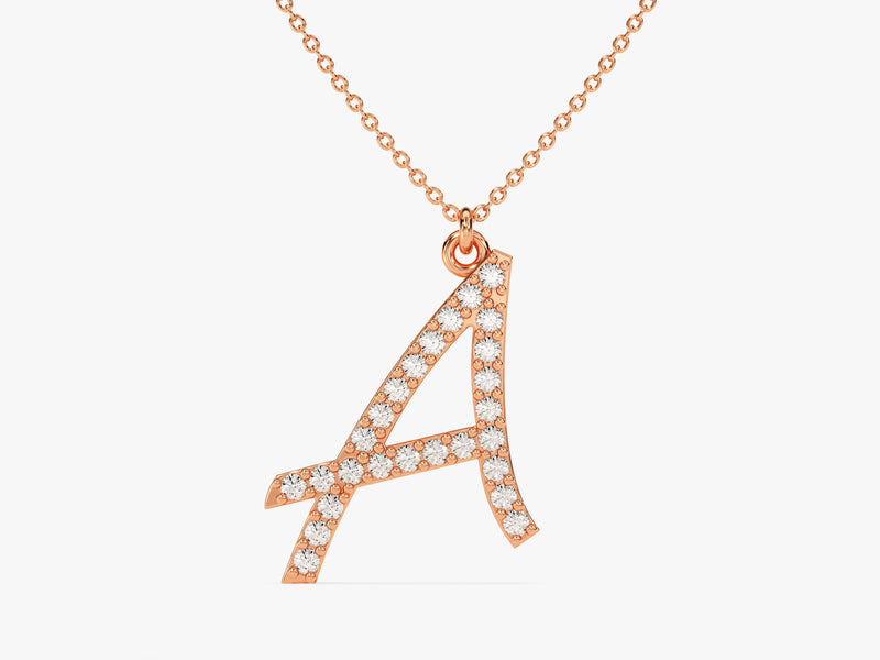 Cursive Initial Diamond Necklace in 14k Solid Gold