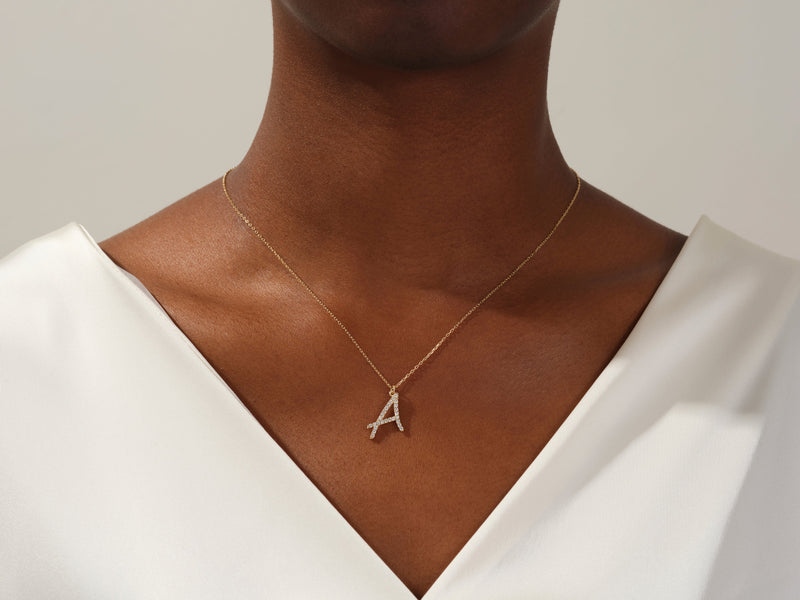 Cursive Initial Diamond Necklace in 14k Solid Gold