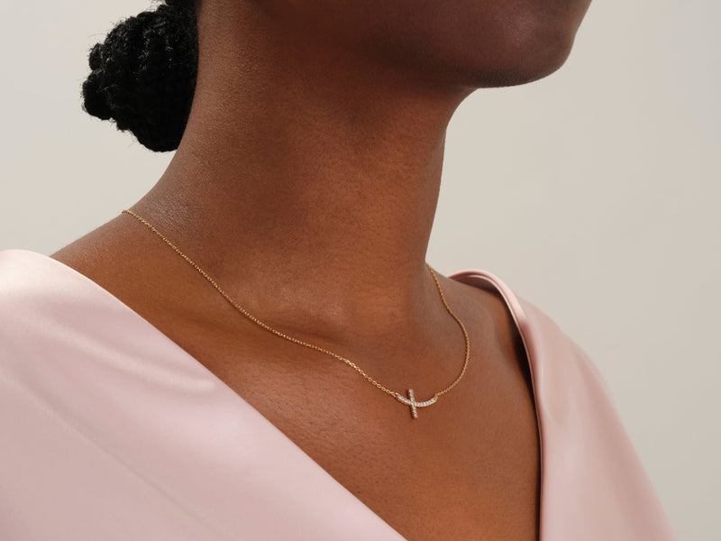 Large Sideways Cross Diamond Necklace (0.27 CT)  in 14k Solid Gold