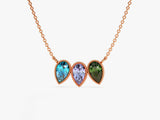 Bezel Pear Birthstone Necklace in 14k Solid Gold