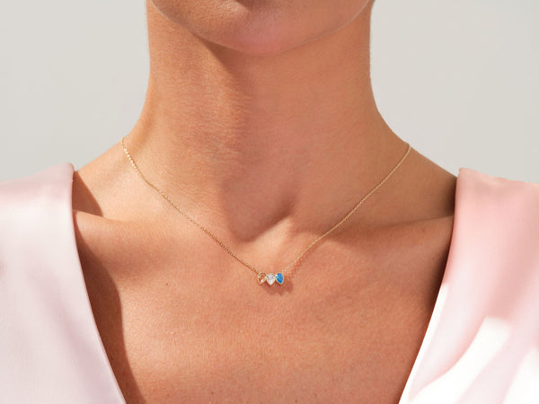 Bezel Pear Birthstone Necklace in 14k Solid Gold