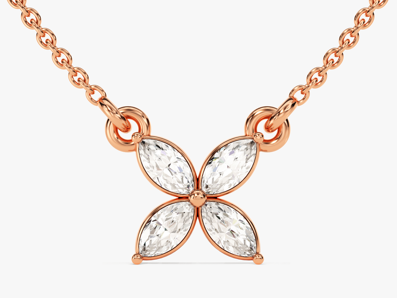 Marquise Cut Diamond Clover Charm Necklace (0.40 CT) in 14k Solid Gold