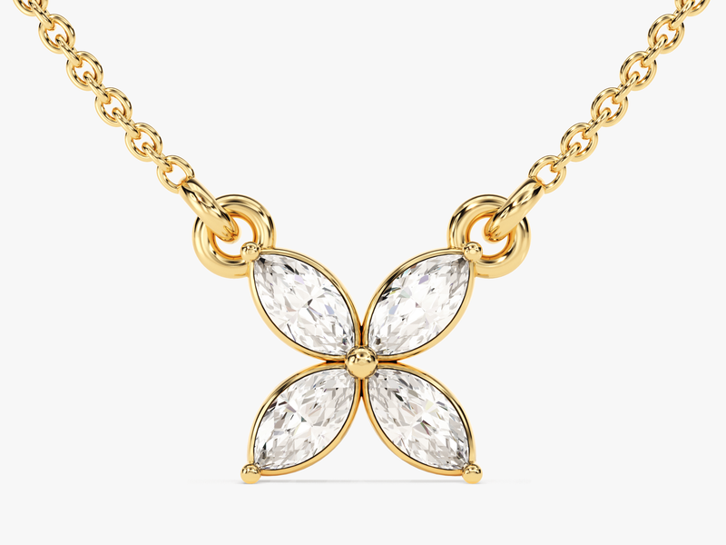Marquise Cut Diamond Clover Charm Necklace (0.40 CT) in 14k Solid Gold