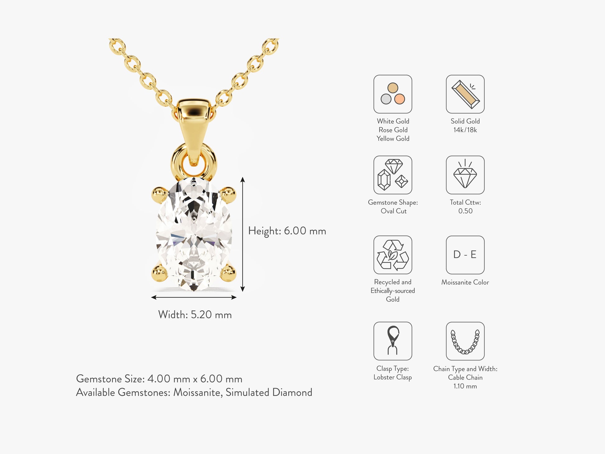 Oval Cut Lab Grown Diamond Solitaire Pendant (0.50 CT)