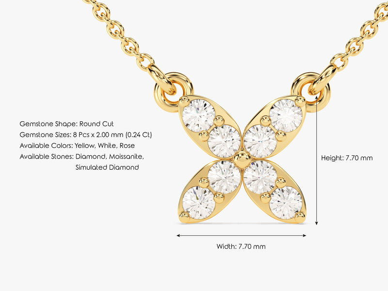 Round Cut Diamond Clover Charm Necklace (0.24 CT)  in 14k Solid Gold