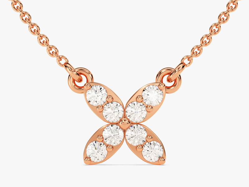 Round Cut Diamond Clover Charm Necklace (0.24 CT)  in 14k Solid Gold