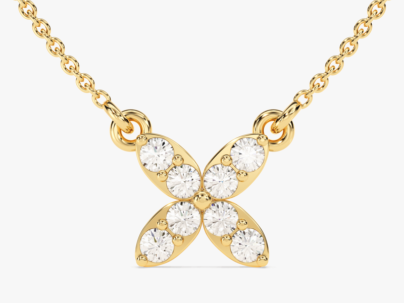 Round Cut Diamond Clover Charm Necklace (0.24 CT)  in 14k Solid Gold