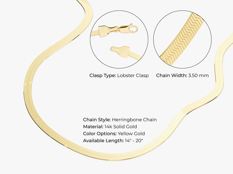 14k Yellow Gold 3.5mm Herringbone Chain Necklace