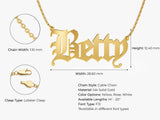 14k Solid Gold Old English Font Name Necklace
