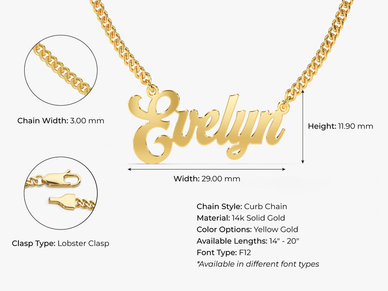 14k Solid Gold Cuban Chain Bold Name Necklace