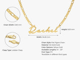 14k Solid Gold Figaro Chain Cursive Font Name Necklace