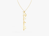 14k Solid Gold Cursive Font Vertical Name Necklace