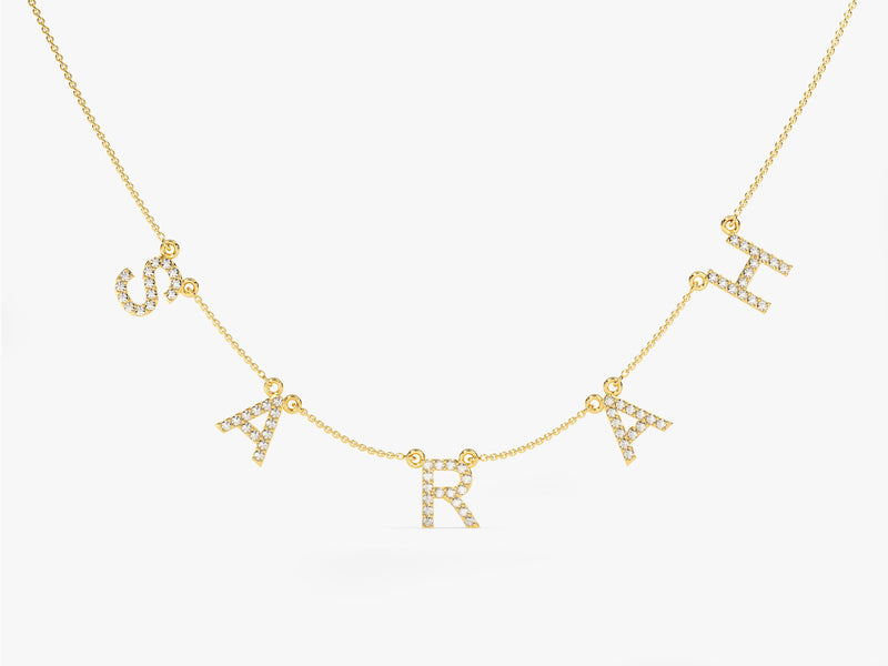 14k Solid Gold Diamond Letter Name Necklace