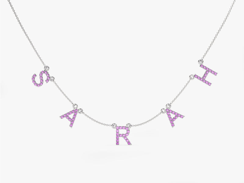 Birthstone Name Necklace in 14k Solid Gold