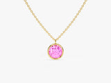 Bezel Set Round Birthstone Solitaire Necklace in 14k Solid Gold