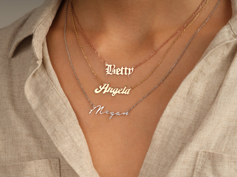 14k Solid Gold Bold Name Necklace