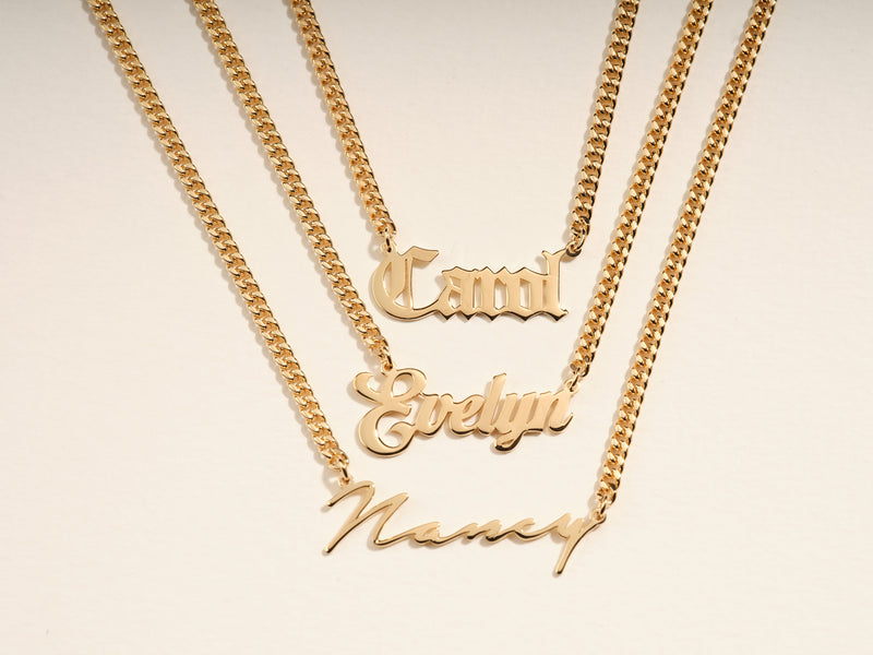 14k Solid Gold Cuban Chain Bold Name Necklace