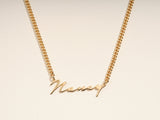 14k Solid Gold Cuban Chain Cursive Name Necklace