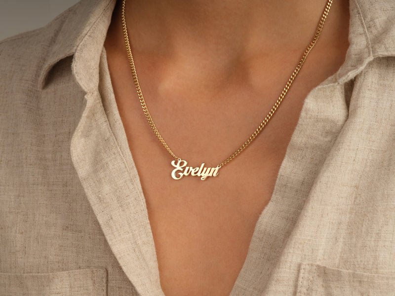 14k Solid Gold Cuban Chain Bold Name Necklace